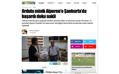 Ordulu minik Alperen’e Şanlıurfa’da başarılı doku nakli